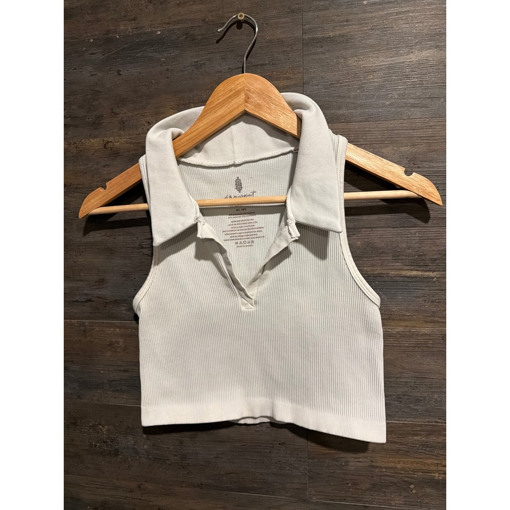 Free People FP Movement Seamless Ribbed Polo Cropped Tank Top GRAY M/L